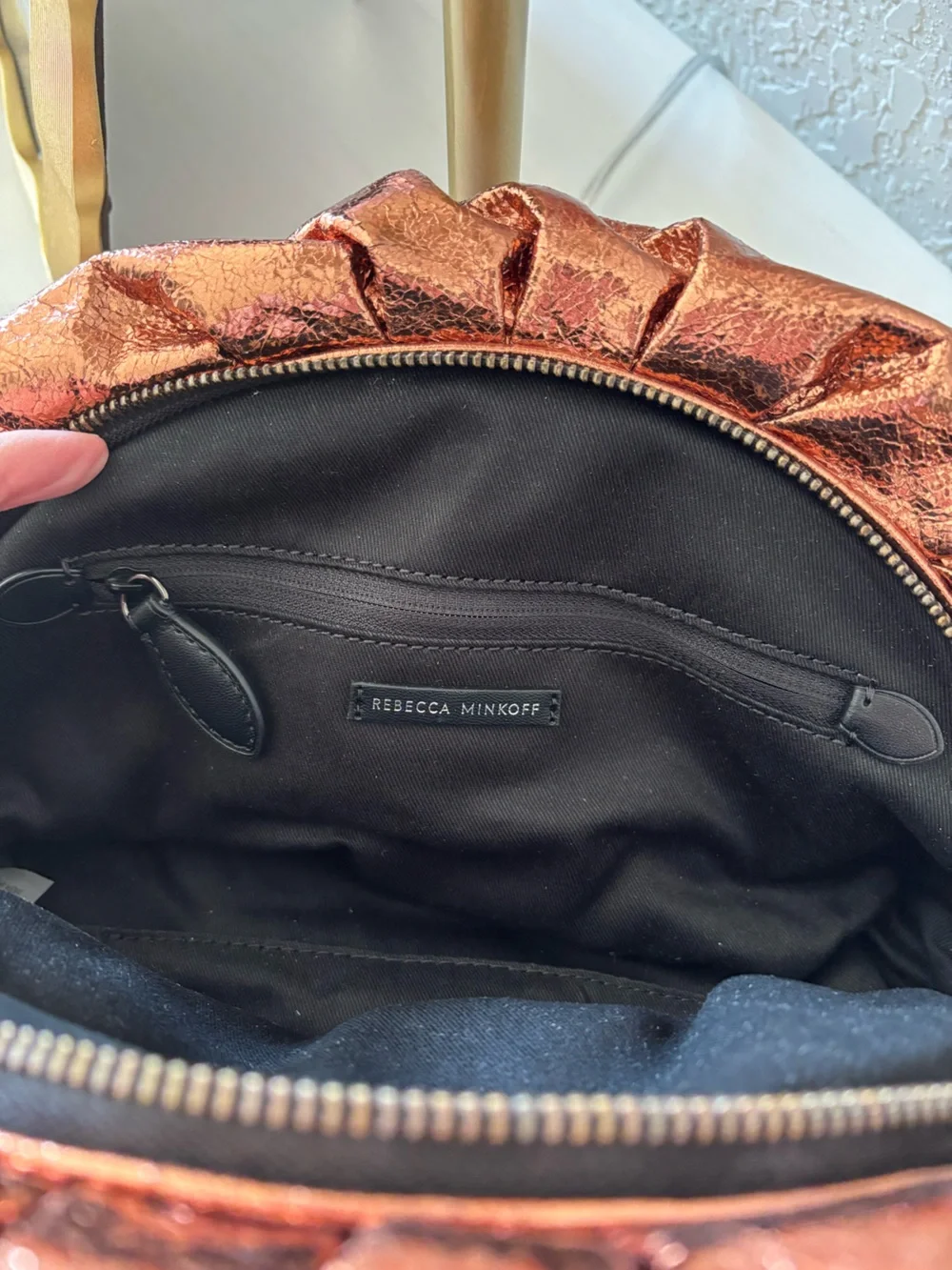 Rebecca Minkoff Copper Ruched Metallic Zip Clutch Bag
